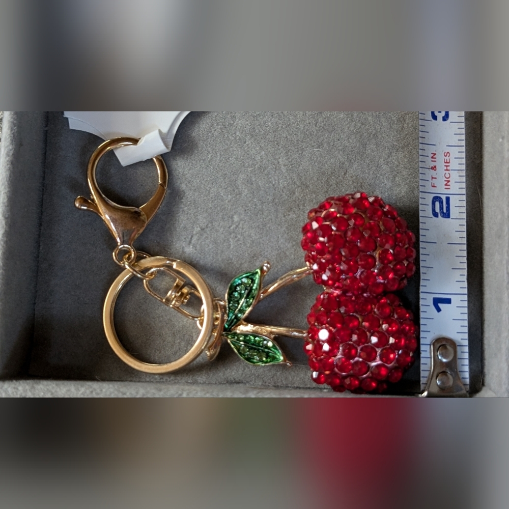 🆕 Red Rhinestone🍒 Cherry 🍒 Keychain/Charm - Picture 7 of 7
